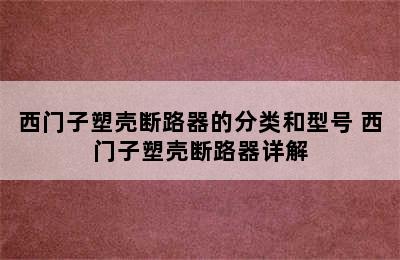 西门子塑壳断路器的分类和型号 西门子塑壳断路器详解